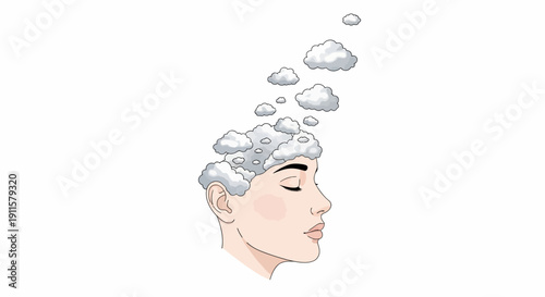Woman with clouds on her head.