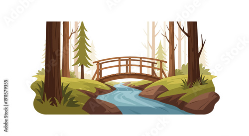 Wooden bridge over small stream.