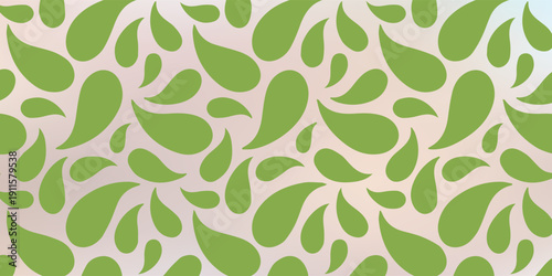 Green Paisley Pattern on White Background.