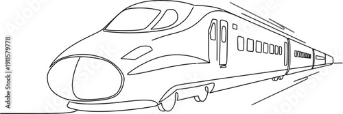 Line art drawing of a modern high-speed train, commonly referred to as a bullet train. High-speed train sketch