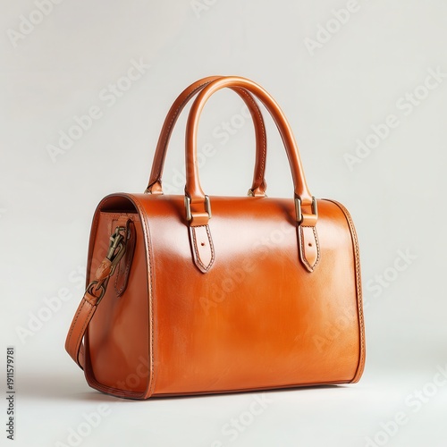 Stylish brown leather handbag displayed on a plain background while showcasing its design and craftsmanship