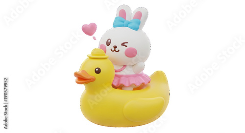 Cute Bunny Riding a Rubber Duck