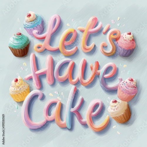 Let's have cake with colorful cupcakes and fun lettering in a cheerful design for a party or celebration