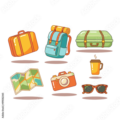 Travel essentials, capturing the spirit of adventure, a collection of travel and vacation icons, inviting wanderlust