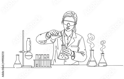 One continuous line.Laboratory assistant in the laboratory The pharmacist prepares the medicine.