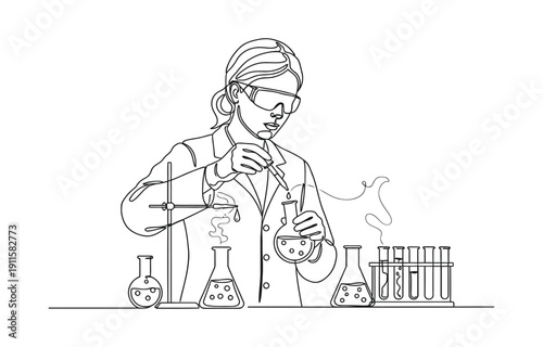 One continuous line.Laboratory assistant in the laboratory The pharmacist prepares the medicine.