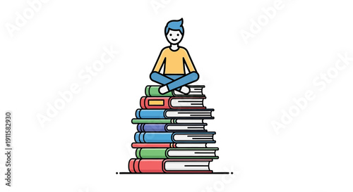 Person sitting on stacked books.