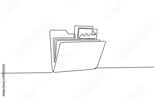 documents file continuous one line drawing, Continuous single line vector drawing of a folder. 