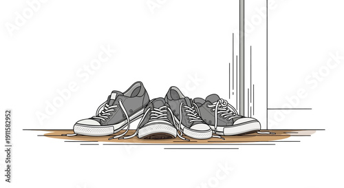 Gray and White Athletic Running Shoes.