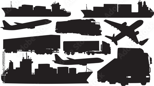 Transportation Vehicles Silhouettes Collection for Design and Illustration Projects