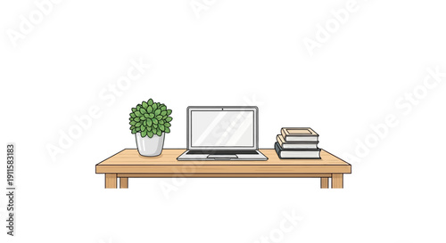 Laptop on a wooden desk table.