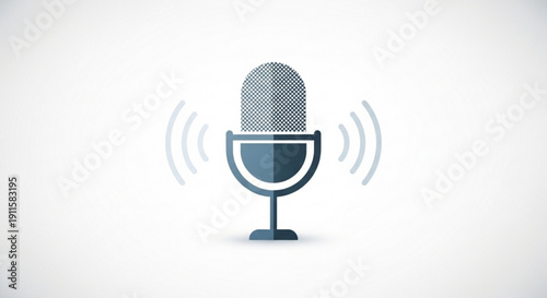 Microphone icon with sound waves blue and white color scheme simple design modern illustration podcasting or recording symbol