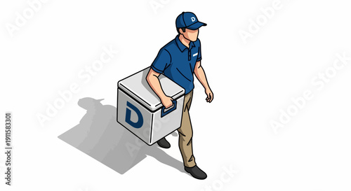 Man carrying large white package box.