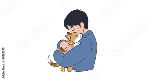 Tableau sur toile Man Hugging Orange Cat Tightly Emotions.