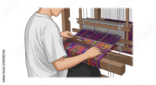 Man working on a loom machine.