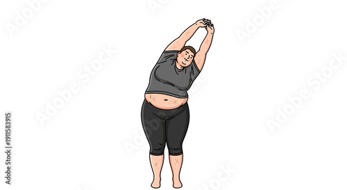 Overweight Woman Stretching Her Arms.