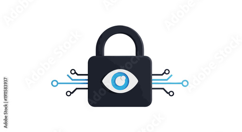 Padlock with eye and circuit lines.