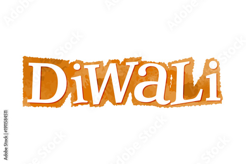 Diwali 2026 magazine cutout message clip art. Vector illustration with love, festive text in 90s design for sticker, print, badge