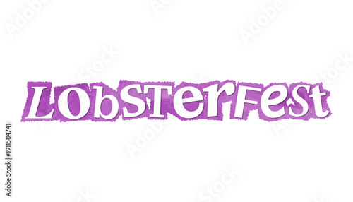 Lobster Festival 2026 magazine cutout message clip art. Vector illustration with love, festive text in 90s design for sticker, print, badge