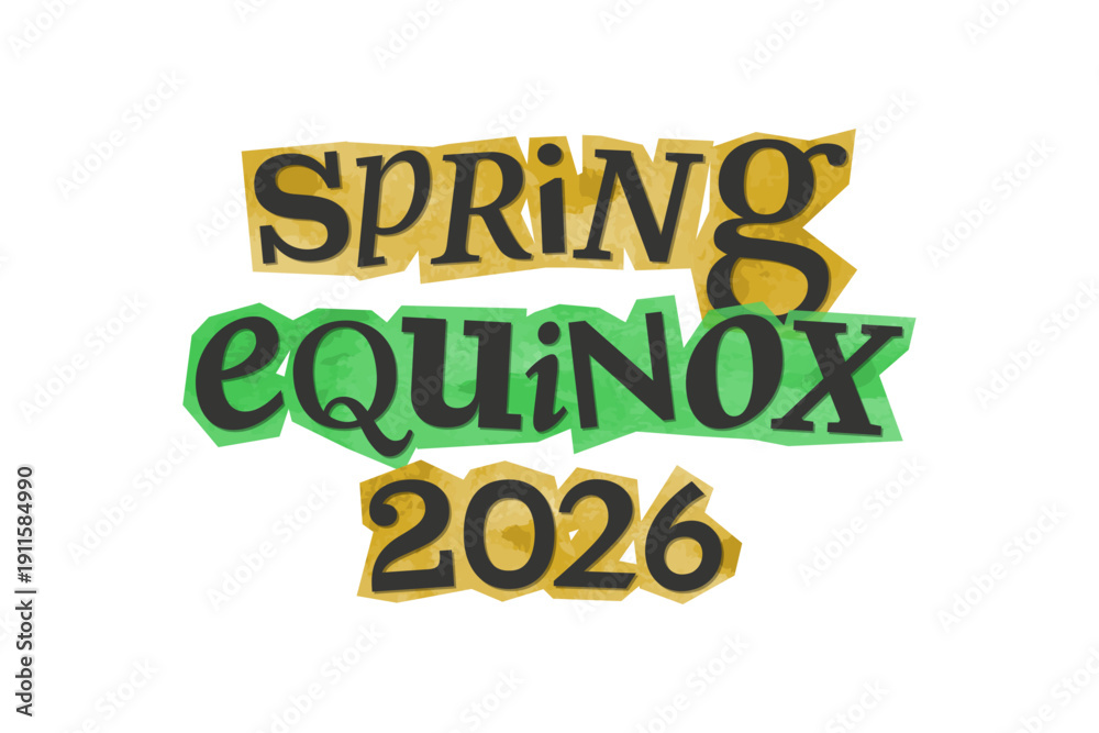 Naklejka premium Spring Equinox Day, Festival 2026 magazine cutout message clip art. Vector illustration with love, festive text in 90s design for sticker, print, badge
