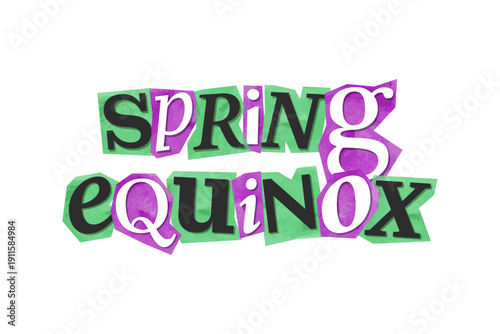 Spring Equinox Day, Festival 2026 magazine cutout message clip art. Vector illustration with love, festive text in 90s design for sticker, print, badge