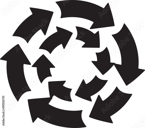 Black Arrows in a Circular Motion on White Background