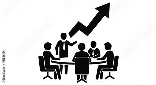 Business team meeting focused on achieving significant upward growth and positive results together