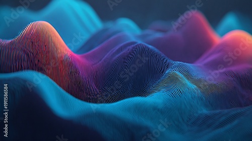 Abstract wavy lines rendered in vibrant blue, pink, and orange hues, evoking energy and data visualization