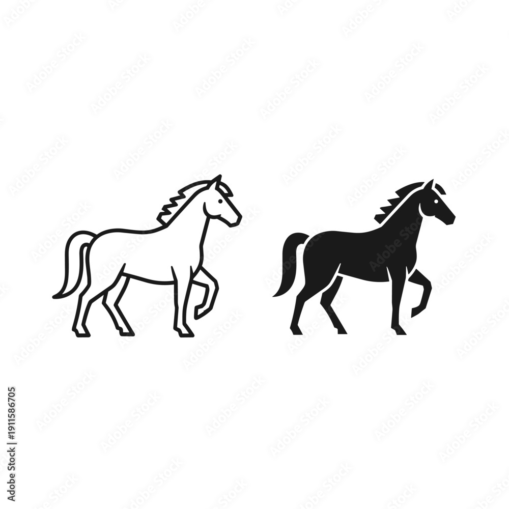 Fototapeta premium Two horses in black and white walking side by side Vector