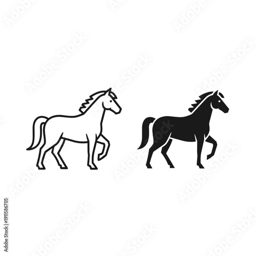 Two horses in black and white walking side by side Vector