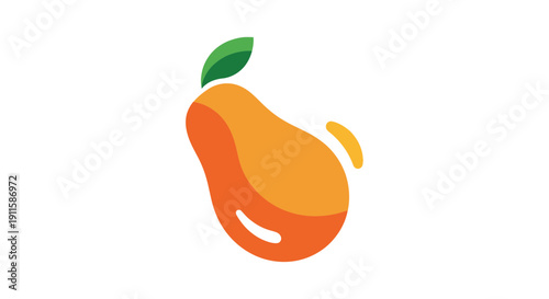 Vibrant orange mango fruit illustration with green leaf.