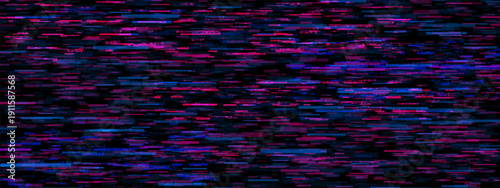 Purple glitch tv effect for overlay background. Blue and pink abstract cyber data static gamer screen. Neon flicker and fast speed action for retro computer crash system hologram. 80s sign banner.