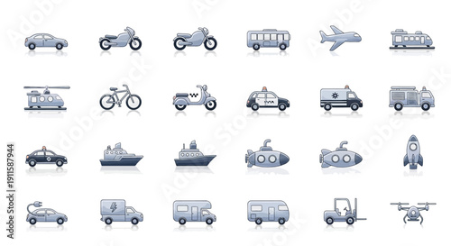Pixel art transport icons set. Vehicle collection.