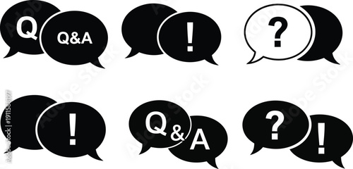 Set of speech bubble icons, question and answer, exclamation and question marks, communication, and dialogue elements