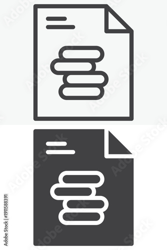 Paper document file icon set with folded corner in line, outline and solid styles. Editable stroke vector icon sign, symbol for record, paperwork and office archive.