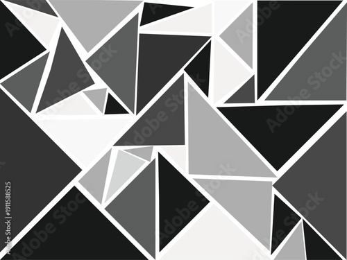 Abstract Geometric Triangle Background with Grayscale Polygonal Shapes and White Border Lines