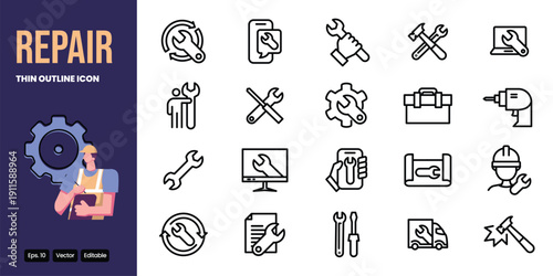 repair outline icon set vector design good for web and mobile app
