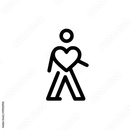 Walking figure with heart body, symbol of love in motion