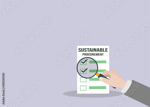 Sustainable procurement concept. ESG concept. Hand holding document with checklist and annotations	