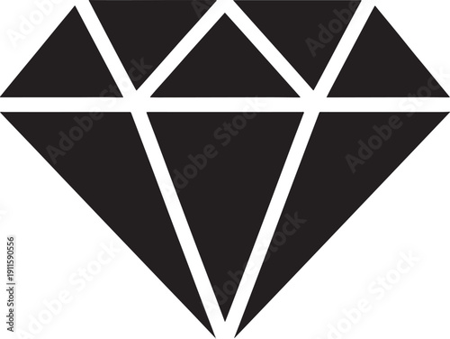 Black diamond shape with white geometric lines and facets jewel gemstone
