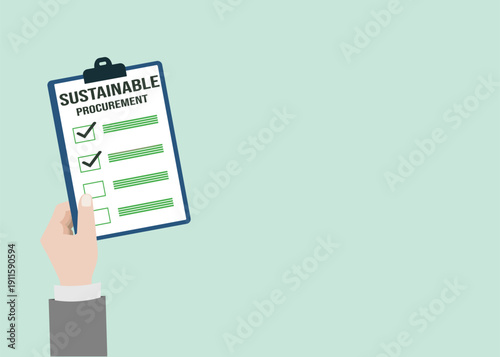 Sustainable procurement concept. ESG concept. Hand holding document with checklist and annotations	
