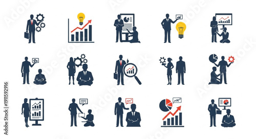 Business meeting and presentation icons set.
