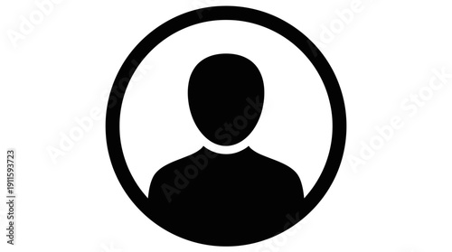 Minimalist UI icon featuring a contact person in a circular frame from a front viewpoint