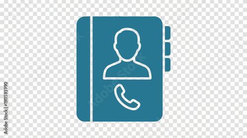 Minimalist icon representing a contact or address book with a person's profile and phone symbol