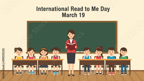 A teacher reads a story to a group of diverse students in a classroom for International Read to Me Day on March 19.