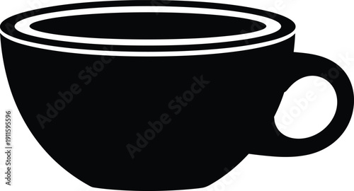 Coffee cup silhouette illustration, black mug icon, hot beverage symbol, cafe drink design, isolated vector on white background, minimal style