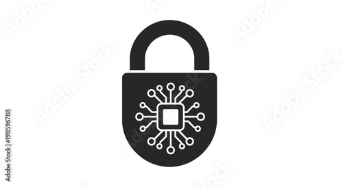 Black padlock with circuit design.