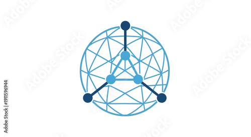 Blue geometric network structure symbol.
