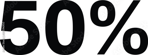 Fifty percent discount symbol, bold 50 percent sale typography, promotional offer sign, marketing pricing concept, isolated black vector design