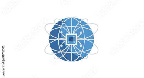 Blue geometric shape with lines.